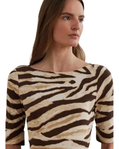 Zebra-print Stretch Cotton Boatneck Tee